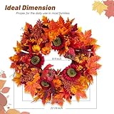 Soomeir Fall Wreath for Front Door, Autumn Maple Leaves Wreaths for Home Porch Decor, Farmhouse Pumpkin Wreaths for Outdoor Table Centerpiece Thanksgiving Halloween Harvest Festival Decor, Green