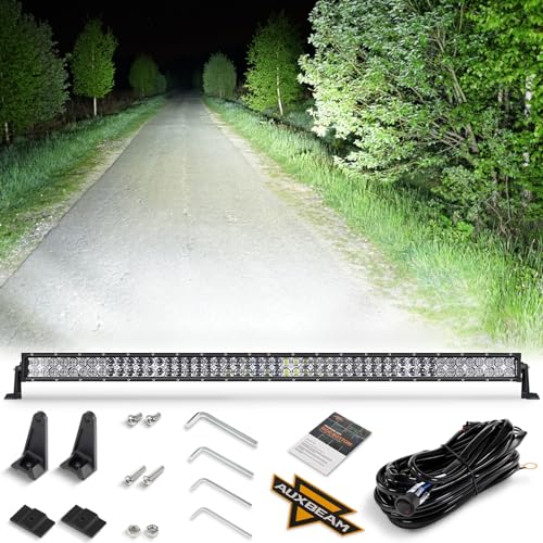 Auxbeam LED 52 Inch 300W Lights Bar, Super Bright 30000LM Off Road Driving Lamp, 5D Lens Double Row Spot Flood Combo Fog Waterproof Light with Wiring Harness for Pickup Trucks SUV ATV UTV Boat