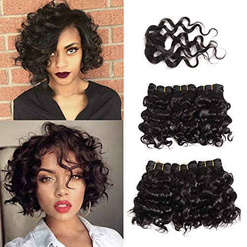 Short Curly Human Hair Bundles With Closure In Black Brazilian Hair 100% Human Hair Bundles Weave Bundles 7Pcs/Lot 8 Inch 300g Can Make A Wig Wavy Hair