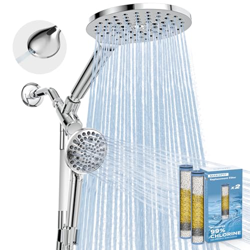 MakeFit Dual Filtered Rain Shower Head Combo, Handheld Shower Head with Adjustable Bar - Rainfall Shower Head And Showerhead with Filter for Hard Water - Removes Chlorine