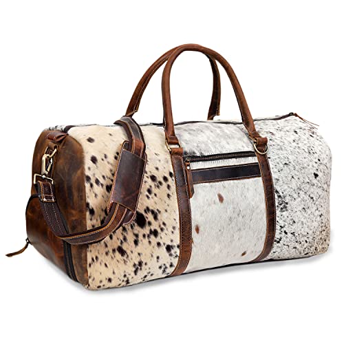 Cowhide Duffel Bag, Large Size, Unisex Travel Bag, Brown Leather, Shoe Duffel for Men's and Women's (Duffel Style 1)