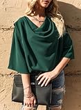 Dokotoo Ladies Tops and Blouses Short Sleeve Business Casual Spring Summer Tops for Women V Neck Wrap Draped Front Chiffon Blouses Basic Shirts for Women Fashion 2025,Green,X-Large