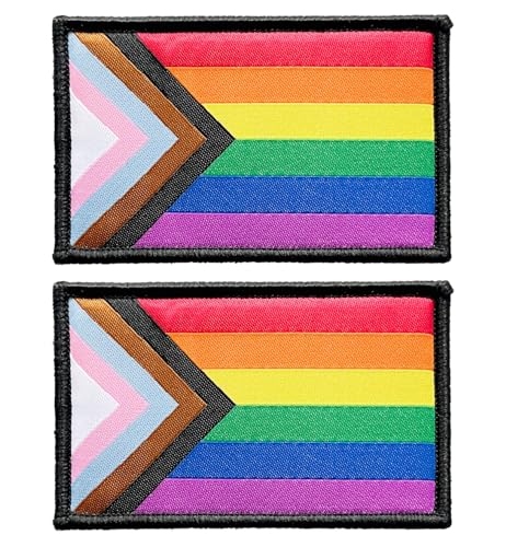 stidsds 2 Pack Progress Pride Rainbow Flag Patch Gay Flags Embroidered Patches LGBTQ Flags Military Tactical Patch for Clothes Hat Backpacks Pride Decorations