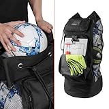 Fitdom Heavy Duty XL Soccer Mesh Equipment Ball Bag w/Adjustable Backpack Shoulder Strap Design for Coach. 2 Different Size Front Pockets for Sporting Accessories. Best for All Outdoor & Water Gears