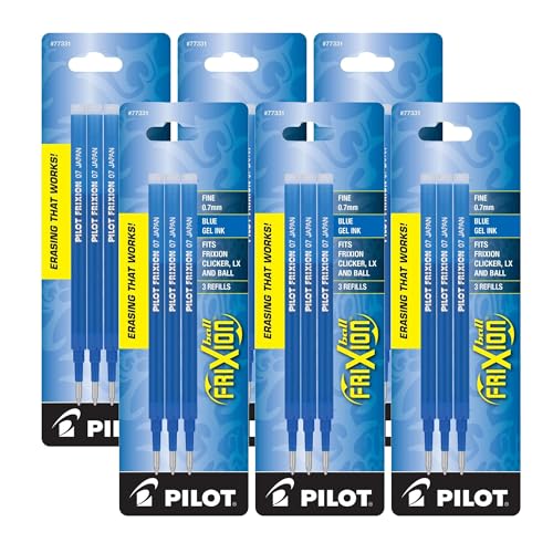 Pilot Gel Ink Refills for FriXion Erasable Gel Ink Pen, Fine Point, Blue Ink, 6 Packs total of 18 refills (77331)