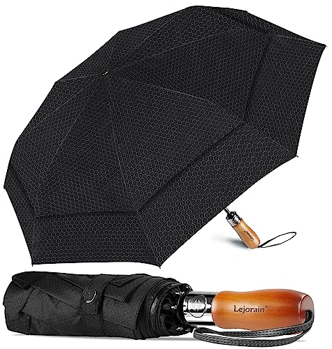 Lejorain Large Compact Golf Umbrella - 54inch Oversized Auto Open Close Folding Golf Umbrella Travel 210T Dupont Teflon Coated Vented Windproof Double Canopy for Women Men