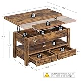 Rolanstar Coffee Table Lift Top, Multi-Function Convertible Coffee Table with Drawers and Hidden Compartment, Coffee Table Converts to Dining Table for Living Room, Home Office, Rustic Brown