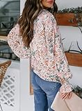 Biucly Womens Casual Floral Print Boho Clothes Loose Long Sleeve V Neck Button Down Shirts Tunic Spring Tops Blouses for Women Fashion 2025,US 4-6(S),Flower Apricot