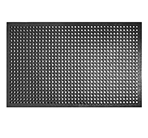 New Star Foodservice 533517 Commercial Grade Grease Resistant Anti-Fatigue Rubber Floor Mat, 36" x 60", Black