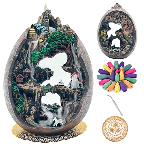 Zvaiuk Mountain Waterfall Incense Burner，Backfall Incense Holder River, Incense Falls Meditation Decor for Room with Upgrade Incense Cones and Accessories (2side)