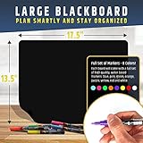 Premium Magnetic Wet/Dry-Erase Blackboard for Refrigerator (Fridge Chalkboard) - 17.5"x13.5" Large Size Black Organizer (Stain Free) | 8 Liquid Neon Chalk Markers | Grocery/to-Do Lists Board