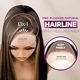 Highlight Lace Front Wig, 13x4 Honey Blonde Synthetic Pre-Plucked Long Straight Glueless Hd Lace Wigs 26Inch 4/30 Brown Blonde Highlights Honey Brown Wig Suitable For Everyday Wear