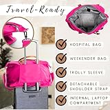 Mommy Bag for Hospital - Nylon Travel Tote Bag for Mom w/Leather Handles, Detachable Strap, Laptop Sleeve, & More - Mama Bag for Hospital w/Chenille Lettering - Labor Bag Essentials for Mom