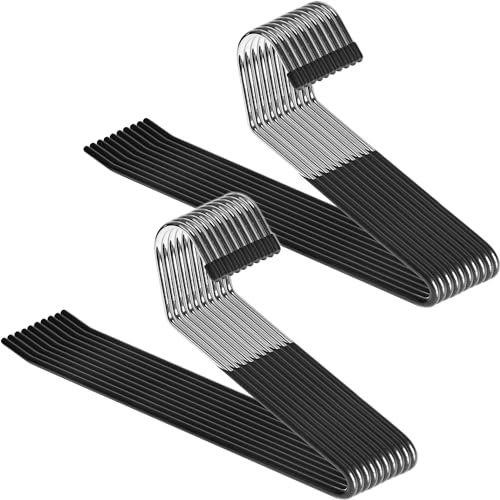 Zober Pants Hangers Non Slip - 20 Pack Open Ended Pants and Jean Hangers for Closet - Space Saving Clothes Hanger - Strong, Durable, Metal Pant Hangers (Black)
