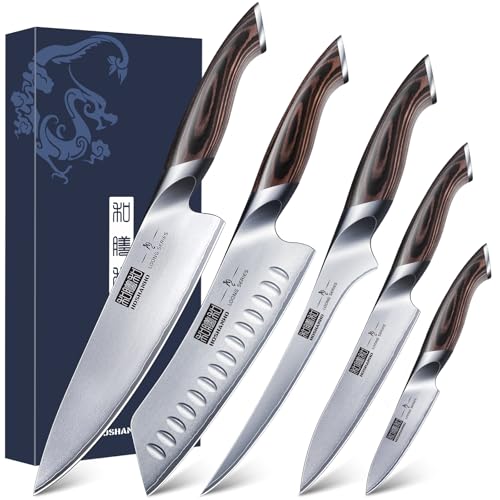 HOSHANHO 5 Pieces Knife Set, Japanese High Carbon Stainless Steel Kitchen Knife Sets, Professional Ultra Sharp Chef Knives Set with Ergonomic Pakkawood Handle