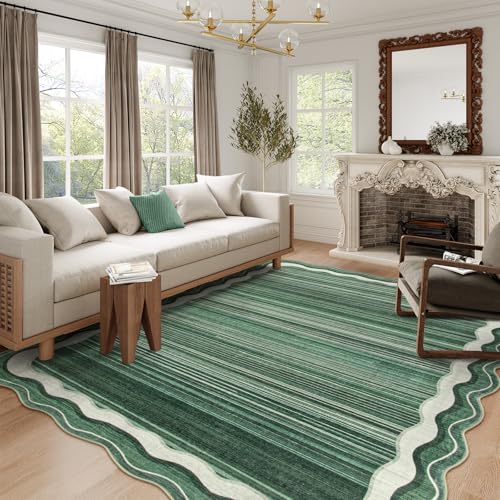 Lahome Washable Green Rugs for Living Room Bedroom,Machine Washable Green 5x7 Area Rugs,Dining Room Rug,Modern Abstract Irregular Non-Slip Stain-Resistance Accent Carpet for Home Office(Green,5x7)