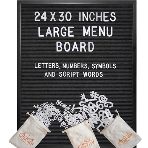 Black Large Letter Board 24x30 Inch, Big Felt Menu Board, Large Felt Letter Board, Large Menu Board, Felt Board Large Message Board, Large Black Letter Board Sign, Felt Menu Display Board with Letters