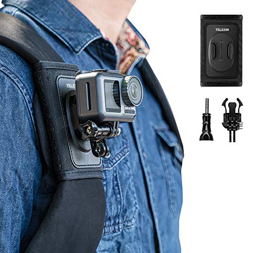 TELESIN Anti-Slip Backpack Shoulder Strap Mount Clip for GoPro Hero 13/12/11/10/9/8 MAX, OSMO Action 3/4/5 Pro, Insta360 X5/X4/X3/Ace Pro 2, AKASO – Bag Belt Holder for Biking, Hiking, Travel