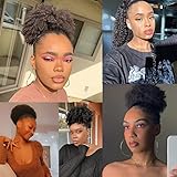 Afro Puff Drawstring Ponytail Bun For Black Women 150% Density 10A Brazilian Virgin Human Hair 4C Afro Kinky Curly Clip In Ponytail Extension Human Hair Pieces 120g Natural Color 10 Inch