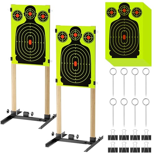 Niffgaff Adjustable Shooting Target Stand – Heavy-Duty Metal Target Holder for Paper Targets, Adjustable from 10" to 24", Includes Ground Stakes & Clips (Planks Not Included, 2 Pack)