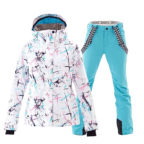 GS SNOWING Women's Ski Jackets and Pants Set Windproof Waterproof Insulated Snowsuit Winter Warm Snowboarding Snow Coat Blue L