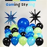 FROUFING Video game Balloon garland kit 137Pcs Blue Black Green wiith Star Controller balloons for Gamer night party Decorations gaming theme birthday supplies