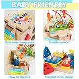 Bravmate Wooden Activity Cube, 8-in-1 Wooden Montessori Learning Toys for 18 M+ Toddlers, One Year Old First Birthday Gift, Baby Toy Set with Bonus Sorting & Stacking Board