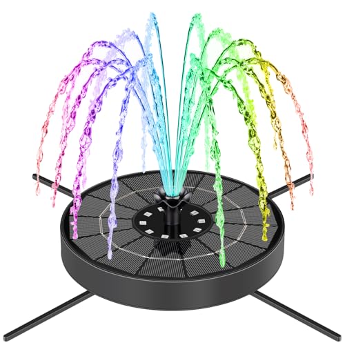 SEIRMEP Solar Fountain Pump with 3 Spray Height Adjustments, Upgraded Glass Solar Bird Bath Fountains with LED Lights,6 Nozzles,Outdoor Solar Water Fountain Pump for Bird Bath, Garden, Pool, Pond