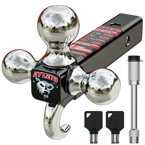 Ayleid Trailer Hitch Tri-Ball Mount with Hook & Pin Balls Sized 1-7/8 , 2 & 2-5/16 inches , Tow Hitch with Anti-Theft Locking Pin, Silver