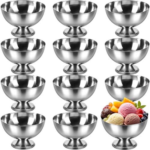 Honeydak 12 Pcs Stainless Steel Ice Cream Bowl Serving Dessert Cup Sauce Bowls Dish Metal Dessert Glasses Salad Holder Round Footed Yogurt Snack Candy Cups for Fruit Pudding Christmas(4 Inch)