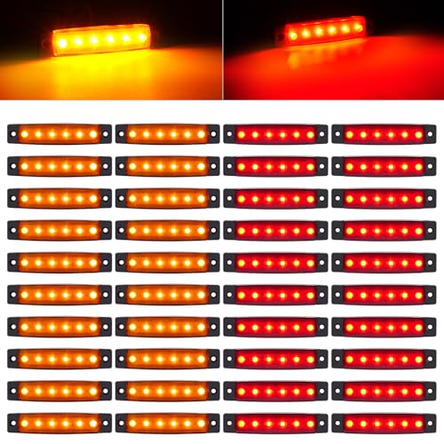PSDRIQQ 40 Pack 6 LED Trailer Marker Light, DC12-24V Clearance Side Indicator Lamp for RV Camper Truck Van Caravan Boat - Amber, Red