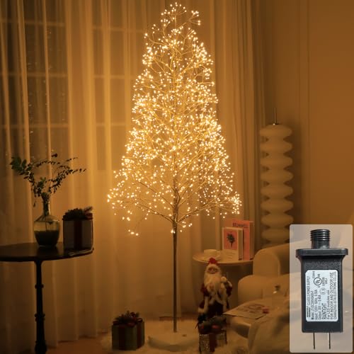 SOSHOT 7FT Lighted Artificial Birch Christmas Tree with 1440 LED Artificial Light Up Tree Lights for Indoor & Outdoor Home Christmas Party Holiday Decorations - Warm White