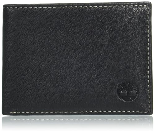 Timberland Men's RFID Blocking Wallet – Genuine Leather Passcase with Removable ID Holder, 6 Card Slots, 2 Billfold Pockets, Slim Design, Black, One Size
