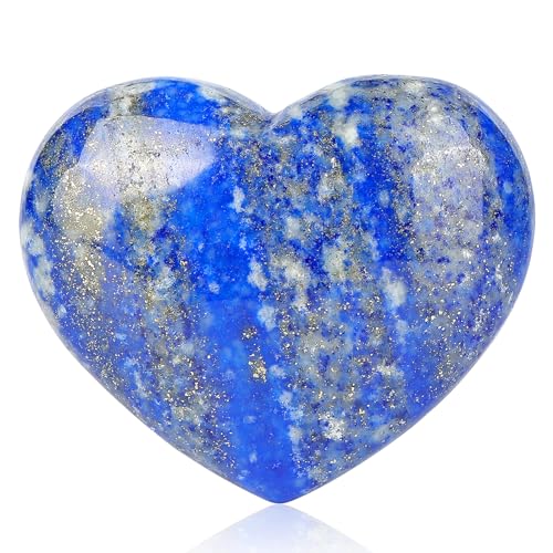 SMQ 60mm Natural Lapis Lazuli Crystal Heart Worry Stone Polished Pocket Large Gemstone Blue Love Healing Stones Paperweight for Balancing,Meditation Massage Gifts