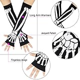 Bienvenu Long Punk Gothic Rock Arm Warmer Skeleton Fingerless Gloves Mittens,White_Long