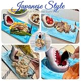 Shark Sushi Plate Ceramic Cute Japanese Blue Hand Painted Dinner Party Plates Food Safe Materials Soy Sauce Dumpling Bowl Chopstick Holder Large with Appetizer Birthday Plates Suitable for Microwave