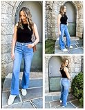 GRAPENT High Rise Jeans/Flare Pants for Womens Outfits, Wide Leg Dressy Trousers, Medium, Size 4,6, Indigo and Blue Color