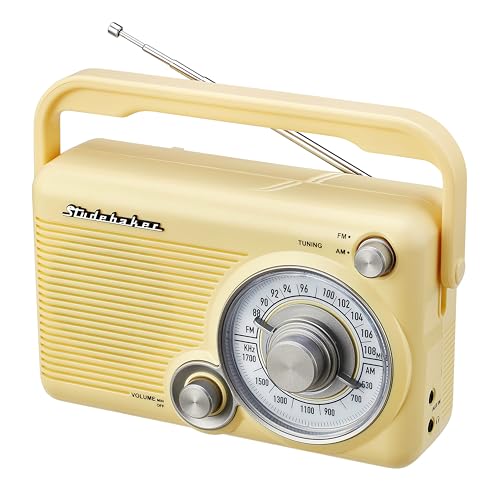 Studebaker SB2002YL Portable AM/FM Radio with Headphone Jack and Aux-in Jack with AC/DC Power (Yellow)
