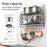 VyGrow 35 Inch Pot Rack Wall Mounted, 2 Tier Pots and Pans Organizer with 20 Hooks and 6 Pot Lid Holders, Heavy Duty Steel Pot and Pan Hanger for Kitchen Cookware Utensils Storage 34.7" Lx13 Wx26.4 H