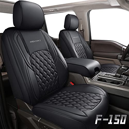 Huidasource Ford Seat Covers, Leather Pickup Seat Cushion Cover Fit for 2015-2025 Ford F150 SuperCrew & 2017-2025 F250 F350 F450 Super Duty Crew Cab XL XLT Lariat King Ranch Platinum(Full Set/Black)