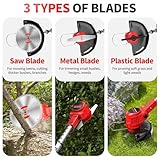 FULLYEA Electric Weed Wacker Cordless, Weed Eater Battery Powered with 3 Types of Blades, Lightweight Grass Trimmer with 2*2.0Ah Battery & Wheels, Foldable Lawn Edger/Brush Cutter for Lawn Yard Garden