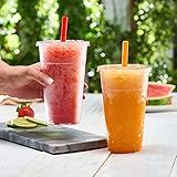 Comfy Package [24 oz. - 100 sets Clear Plastic Cups With Flat Lids & Straws - Disposable Clear Drinking Cups For Iced Coffee, Cold Drinks, Milkshakes, and Smoothies