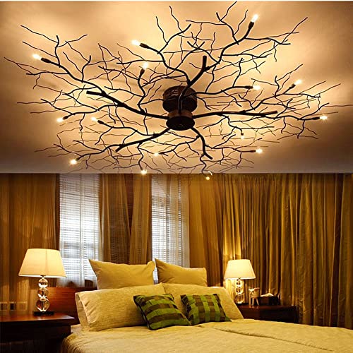 NIAOERFEN Black Modern Chandelier with Branch Shapes,12-Lamp Large Semi Flush Mount Ceiling Light Fixture,Industrial Close to Ceiling Light Fixtures for Living Room Bedroom Kitchen