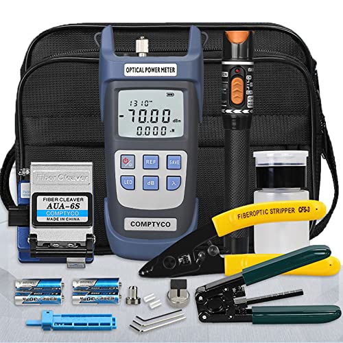 GOODOO FTTH Fiber Optic Cable Cold Connect Tools Kit Bag Visual Fault Locator Fiber Cleaver SC FC Connector Optical Power Meter Finder Cable Tester Stripper Tool Dust Free Paper Assembly Termination