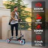 S3 Electric Scooter for Adults, 6000W Dual Motors, 60V 24Ah Battery, Up to 50MPH & 55 Miles, 11" Tires, Off-Road E-Scooter with Dual Brake & Suspension Systems, Folding Commuter Electric Scooter