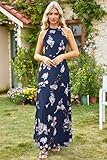 STYLEWORD Women's 2025 Summer Fashion Wedding Guest Formal Maxi Dresses Halter Sundress Casual Hawaiian Long Dress(Floral-54-L)