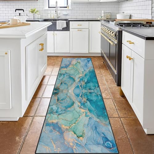 Bribay Runner Rug, Washable and Non-Slip 2'x6' Painting Marble Ocean Ombre Sea Space Hallway Kitchen Area Rug, Indoor Entryway Door Mat, Floor Mat Carpet for Bedroom, Bathroom, Laundry, Living Room