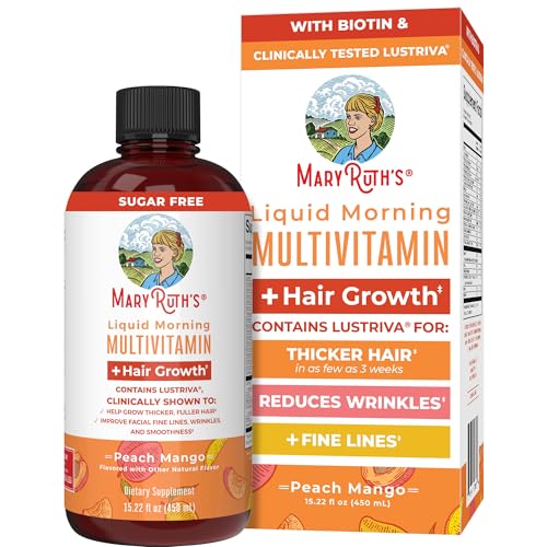 MaryRuth Organics Liquid Multivitamin + Hair Growth | Biotin 10000mcg | Lustriva Hair Growth Supplement | Clinically Tested in Women for Thicker Hair & Facial Wrinkle | Skin Care | 18+ | 15.22 Fl Oz