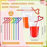 500 Count Summer Plastic Drink Pouches with Straws Heavy Duty Handheld Translucent Reclosable Drink Bags Portable Liquor Pouches Zipper Plastic Pouches for Cold and Hot Drinks