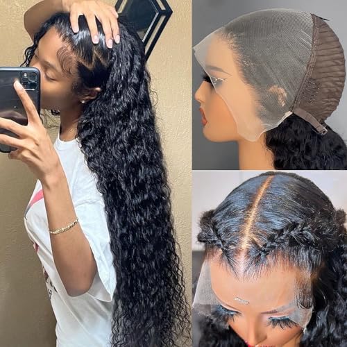 Lemoda 250% Density 13x6 Deep Wave Full Lace Frontal Human Hair Wigs 12A Virgin Wet and Wavy Wig HD Lace Frontal Wig Pre Plucked Curly 13x6 Frontal Wigs 26Inch Water Wave Wig Human Hair